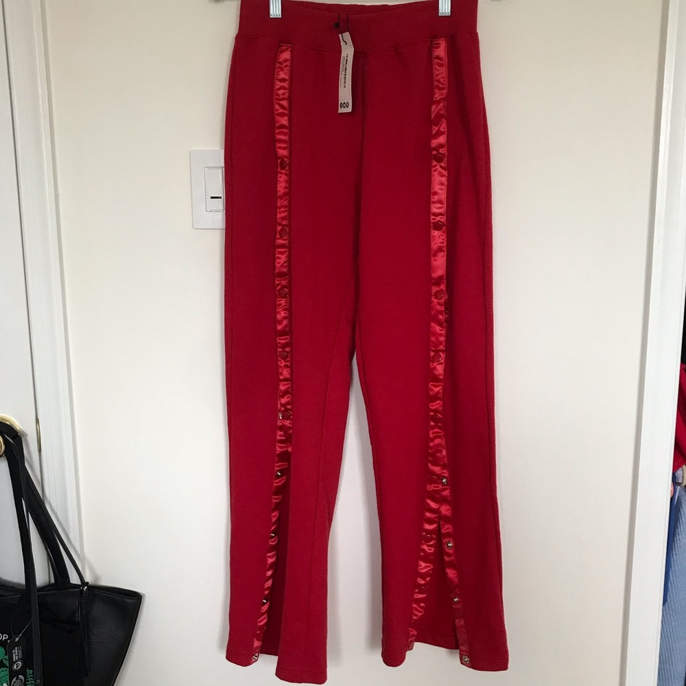 Boohoo Red Popper Front Sweatpants